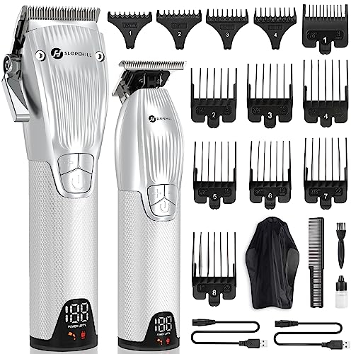 Profi Haarschneidemaschine und T-Klingen Trimmer Kit für Herren - Slopehill Schnurloser Barber Haarschneider Mit LED -Anzeige, Präzisions Haartrimmer Bartschneider Barttrimmer Set für Männer