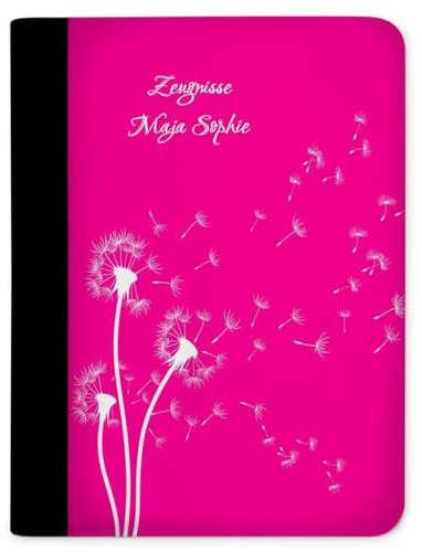 CreaDesign Customize A4 Zeugnismappe für Kinder - 26.7 x 32.7 x 1 cm, erweiterbar auf bis zu 20 Fächer, Sichtbuch ohne Klarsichthüllen, Pink Pusteblume Design, Dokumentenmappe für Schüler