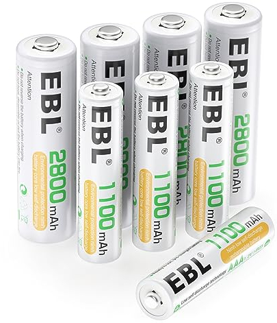 EBL 8pcs 1.2V AA AAA Ni-MH Batterie Ricaricabili Combinate, Confezione 4 X 2800mAh AA Pile Ricaricabili & 4 X 1100mAh AAA Pile Ricaricabili