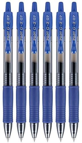 Pilot G2 Gelschreiber, einziehbar, feine Spitze, 0,7 mm, blaue Tinte, 6 Stück