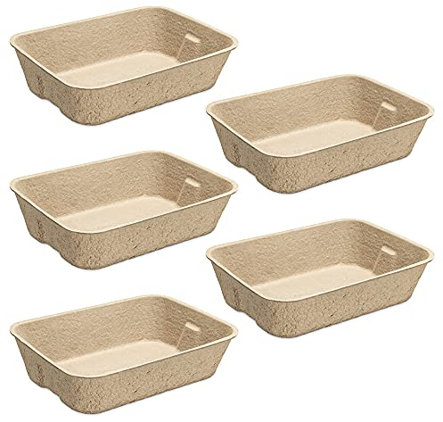 Navaris Arenero para Gatos portátil - Set de 5X Bandeja de cartón Biodegradable para Arena de Gato - Bandejas de Viaje para areneros de 40.5 x 30 CM