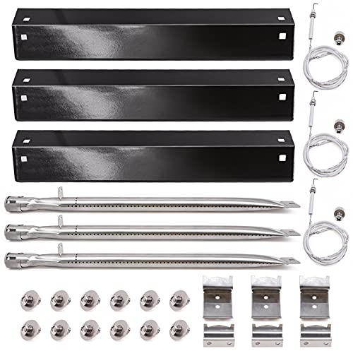 Adviace Grill Teile Kit Kompatibel mit Chargriller 5050 3001 5650 3072 5072 3030 3008 5252 3000 Grill Ersatzteile, Flammenschilder, Brennerrohre, Zünder, Brenner-Tucker be/Flare Up Shield Support Kit