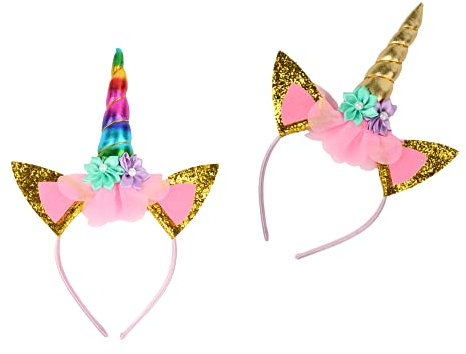 EKKONG Einhorn Haarschmuck, Haarreif Party, Haarreif Mädchen, 2 Stück, 2 Farben, Perfekt für Kindergeburtstag, Halloween, Cosplay Kostüme