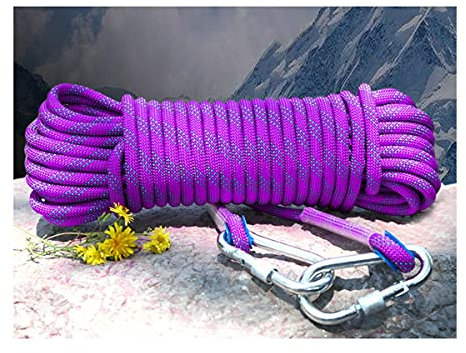 QHY - Corda da arrampicata per roccia, 8 mm, corda intrecciata multiuso con 2 ganci in acciaio, corda per fuga su ghiaccio, arrampicata, fuoco, paracadute (colore: viola, dimensioni: 10 m x 8 mm)