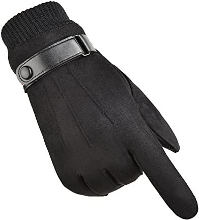 Touchscreen Handschuhe Herren Plus Samt Dick Winddicht Wasserdicht Bergsteigen Radfahren Outdoor Fitness Langfinger Touchscreen Wildleder Warme Handschuhe Schwarz