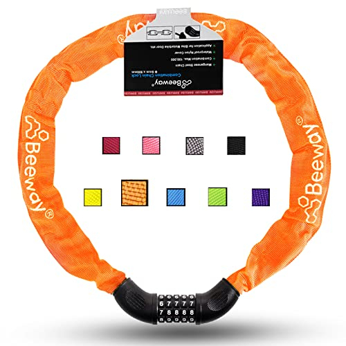 BEEWAY Bike Chain Lock, Heavy-Duty 5-Digit Resettable Combination Lock Ideal for Bicycle, Motorbike, Scooter, Fence, Gate - 90cm, 9 Colors