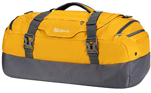 Ubon Reisetasche Größe 80L Übergroßes Handtasche mit Laptopfach Belüftetes Kompressionsriemen Duffle Bag Praktische Wanderrucksäcke für Urlaub und Sport Camping Strand Ausflüge Gelb