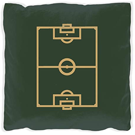 Wallario Dekokissen 30 x 30 cm mit schwarzer Rückseite, Fußball - Fußballfeld gezeichnet in grün und gelb, Kuschelkissen mit weicher Plüsch-Oberfläche