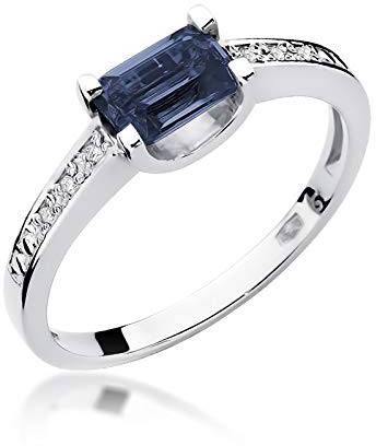 MARKO Damen goldring aus Weißgold für Damen mit 0,60 Karat Saphir und 0,03 Karat Diamanten Ring 14 Karat Gold (585) Goldring mit Box | Goldring für Fraue (Saphir, 66 (21.2))