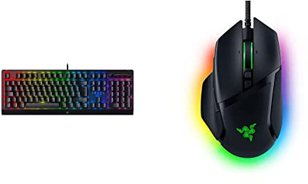 Razer BlackWidow V3 (Green Switch) - Mechanical Gaming Keyboard UK Layout | Black & Basilisk V3 - Wired Customisable Gaming Mouse Black
