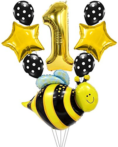 Liitata Bienen Luftballon Set 1. Kinder Geburtstag Deko Zahl 1 Folienballon Gold Süß Große Bienen Luftballon Stern Ballon Polka Dot Latexballon für Baby Shower Mädchen Geburtstag Party Deko