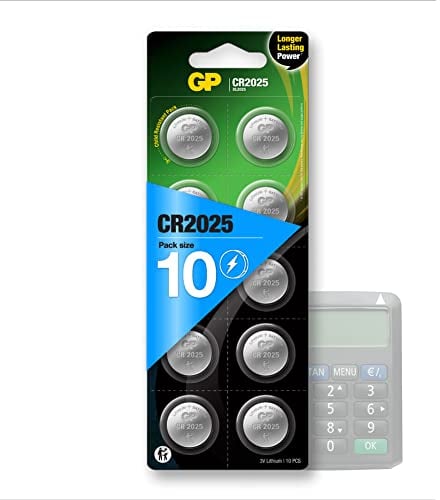GP Knopfzellen CR2025 3V | Ersatzbatterie für TAN Generatoren, Chipkarten-Leser, Online-Banking Geräte | 10 Stück CR2025 Batterien