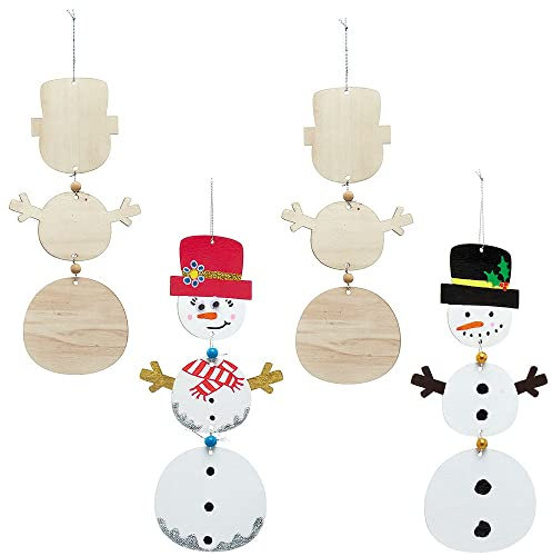 Baker Ross FX291 Schneemänner 3D Holzdekorationen Bastelset-4er Pack, Bastelsets für Kinder aus Holz, Kinderbasteln an Weihnachten, Silberne