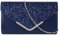 MilyaDE Damen Clutch Glitzer Abendtasche Envelope Umschlag Glänzend Braut Handtasche Hochzeit Party Unterarmtasche Umhängetasche Schultertasche mit Ketten Gurt, Blau