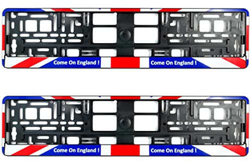 PAIR (2PCS) TAPORT UK FLAG UNION JACK COME ON ENGLAND Car Registration License Number Plate Surround Holder Frame Surround