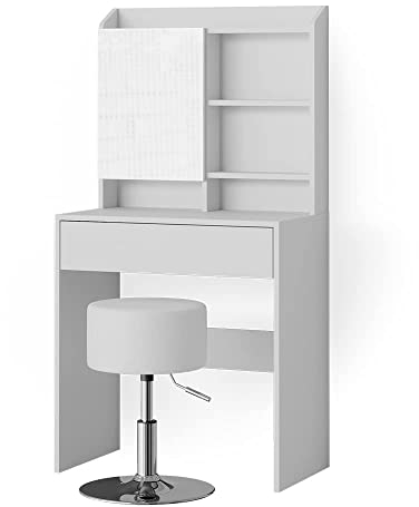 Vicco Schminktisch Laura, Kosmetiktisch mit Spiegel, Weiß, 70 cm mit Hocker