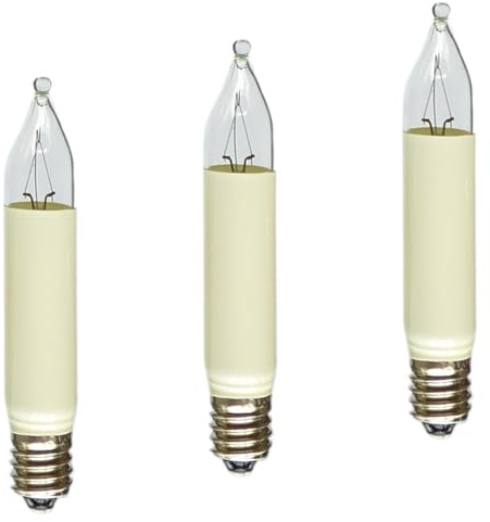 Erzgebirgslicht - AUSWAHL - 3 Stück Kleinschaftkerze 8V 3W E10 für 30 Brennstellen Ersatzbirne Glühbirne Minischaftkerze Glühlämpchen für Lichterketten Pyramide und Schwibbogen (keine LED!)