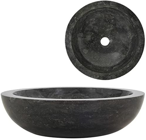 WIFESE Lavabo Rond Évier 40x12 cm Marbre Noir Vasque à Poser Salle de Bain Pratique Lave Main WC Meuble Toilette Lavabo pour Salle Cosmétique Garage Cuisine Jardin Restaurant Lieu de Travail