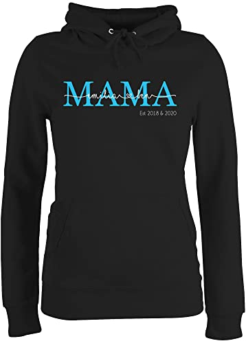 Pullover Damen Hoodie Frauen - Mama Kindernamen Geschenk Geburtstag - L - Schwarz - muttertagsgeschenk personalisierte Geschenke Muttertag Mutti Mami Hoody muttertagsgeschenke Pulli