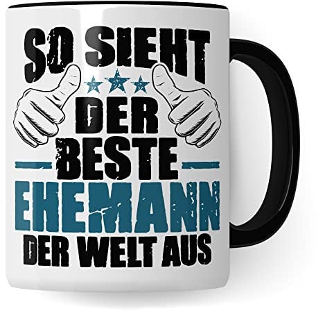 Tasse Ehemann Geschenk, So sieht der beste Ehemann der Welt aus Geschenkidee von Ehefrau Kaffee-Becher Kaffeetasse Tasse mit Spruch Ehe Hochzeitstag Juiläum Jahrestag (Weiß/Schwarz)