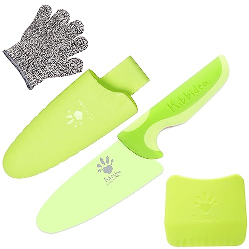Kibbidea 2 Pièces Couteau Cuisine Enfant, Kit Couteau Chef pour Enfant à partir de 7 ans, Acier Inoxydable, Bords Ronds (Vert)