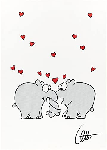 KRACHT Geschirrtuch Halbleinen Druck Ottifant Herzen 50x70 cm