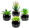 Plantes succulentes artificielles d'intérieur en pot en céramique noire pour salle de bain, chambre à coucher, salon, bureau, décoration d'étagère (vert)