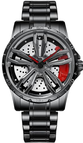 RORIOS Herrenuhren Auto Rad Felgennabe Uhr Analoge Quarz Armbanduhr Mode Sport Uhren 3ATM wasserdichte Uhr Männer Skelett mit Edelstahl Armband