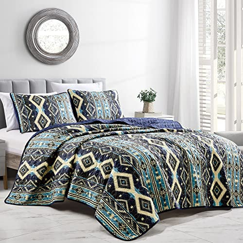 ESCA 3-teiliges ARENI Native American Navajo-Tagesdecken-Set mit 2 Kissenbezügen, Queen-Size-Größe