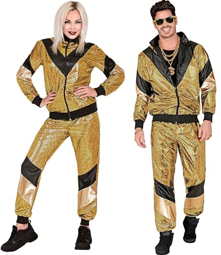 W WIDMANN MILANO Party Fashion - Trainingsanzug Disco Style | Jacke und Hose, Kostüm im 80er Jahre Look, Retro Jogginganzug für Karneval, Mottoparty