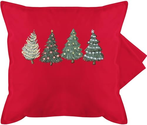 Kissenbezug - Weihnachtskissen Christmas Geschenke - Weihnachtsbäume - 50 x 50 cm - Rot - kissenbezüge weihnachten weihnachts-kissen weihnacht weihnachtsbaum kissenhüllen kissen wintermotiv