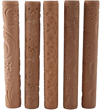 Fvoagaou 5 piezas de cerámica herramientas textura arcilla modelador rodillo juego de herramientas de cerámica de madera con 5 patrones diferentes