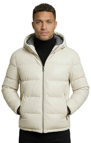 RICANO Sean - Herren Leder Steppjacke mit verstellbarer Kapuze (Slim Fit) - hochwertiges Lamm Nappa Leder