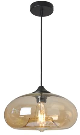 DONHEK Glass Dome Pendant Light Single Ceiling Lamp Modern Hanging Lighting Fixture Ø28cm E27 Loft Bedroom Restaurant Suspended Lights Black Metal Holder Suspended Lights Star of Light