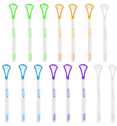TOATELU 15 unidades de limpiador lingual suave: rascador de lengua, raspador de lengua, cepillo de lengua, para el mal aliento y la limpieza de la lengua, empaquetado individualmente, color aleatorio