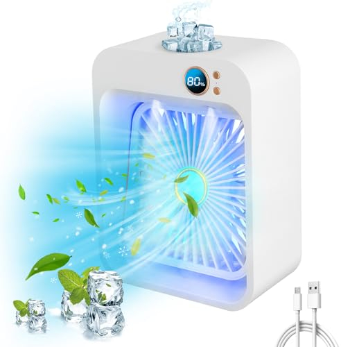Portable Air Cooler,4-in-1 Portable Air Conditioner with Water Tank,Evaporative Air Conditioner Fan with 7 Speed Adjustable,Silent Mini Air Conditioner with Germicidal Function for Home, Office