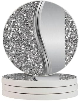 Runde Untersetzer, Kieselgur-Untersetzer, Getränkeuntersetzer, Tassen, Untersetzer, Tassen, Matten, 4er-SetSilbernes Faux-Glitzer-Glam-Bling
