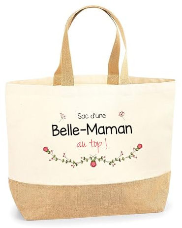 Planetee Sac Belle-Maman au top | Cabas de Plage Courses Coton et Toile de Jute Idée Cadeau Femme