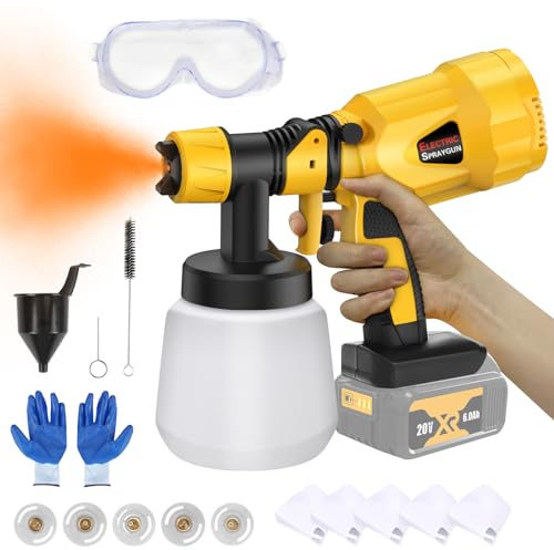 Cordless Paint Sprayer Compatible With Dewalt 18V 20V Battery Handheld HVLP Wireless Electric Spray Gun With 1000Ml Tank 5 Spray Nozzles 3 Patterns For Walls,Celling, Fencing Decking NO Batteries (DW)