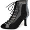 SWDZM Stivali da Ballo Latino Americano Donna Strass Punta Aperta Lace-up Tacco Alto Salsa,Nero,Tacco-8.5CM,EU 40