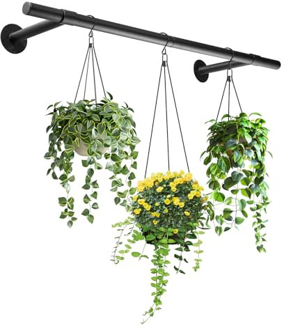 Uoveya Barre de suspension pour plantes d'intérieur pour fenêtre de plafond, étagère murale pour plantes d'intérieur, étagères en métal de 80 cm (pots, plantes, chaînes non incluses)