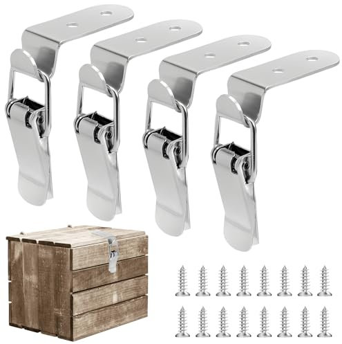 4Pcs 90 Degree Hook Lock Bolt, 304 Stainless Steel Safety Angle Locking Latch with Screws, Right Angle Toggle Latch for Door Window Drawer Toolbox Closet Cabinet Case Box