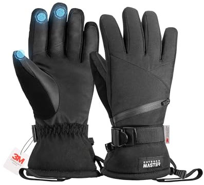 OutdoorMaster Gants de ski pour homme et femme - Thinsulate 3M - Imperméables - Gants de snowboard chauds et coupe-vent - Avec double poche