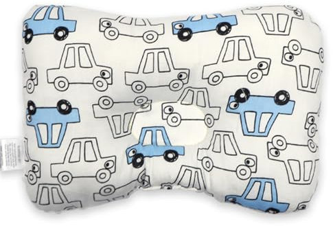 champracer Kindkissen, Kindkissen zu Flathead Kindkissen, Kindkissen, 0-12 Memory Foam Reisekissen, Autositz (Weißes und Blaues Auto,28 * 20 * 5cm)