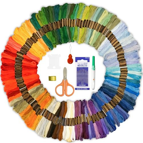 benlidoner Embroidery Threads Kit 200 Skeins Cross Stitch Threads Friendship Bracelets Floss 200 Colored Embroidery Floss with Needles Floss Bobbins for Adults Beginners