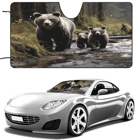 Windschutzscheiben-Sonnenschutz, Motiv: Bär und sie, Reflektor, faltbar, Sonnenschutz für Wärmeisolierung und UV-Schutz