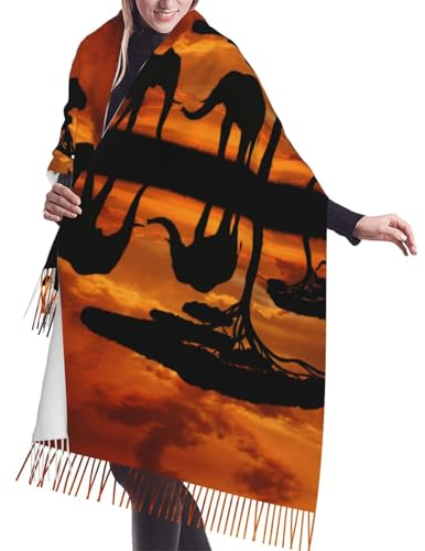 KIROJA Schal mit Elefanten-Druck, Kaschmir-Imitat, Damenmode, warm, klassischer Fransen-Schal, Herbstumhang, Schwarz , One size