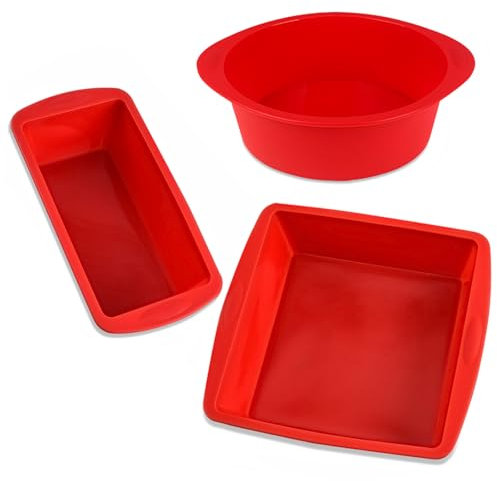 Silikon Backformen Set, 3 Stück Verschiedene Formen Silikon Backform Rund Kuchenform Brotbackform Quadratische Brownie Backform für Gebäck Brot Backen, Antihaft & Wiederverwendbare