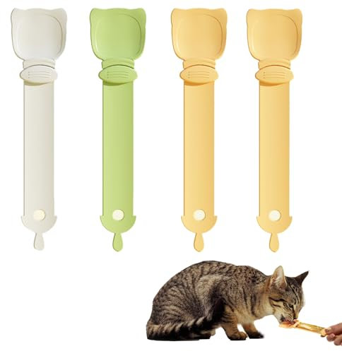 4-in-1 Cat Treat Dispenser - Squeeze, Lickable, Multifunctional Cat Food Spoon for Wet Food & Snacks