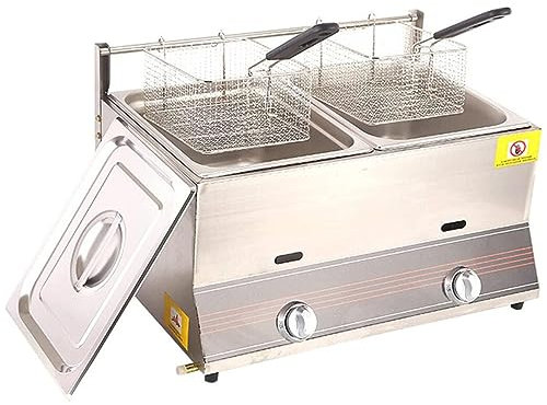 YANDDEA Gas Fritteuse Edelstahl-Gasfritteuse, Deep Fryer 6L/12L Fritteuse, mit Abnehmbaren Körben Und Deckel, für Pommes-Frites-Restaurants, Supermärkte, Fast-Food-Stände,12L